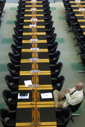 A scene before the start of a meeting in the WTO's Doha round of trade talks in 2006. Hopes for an agreement are now effectively dead.
