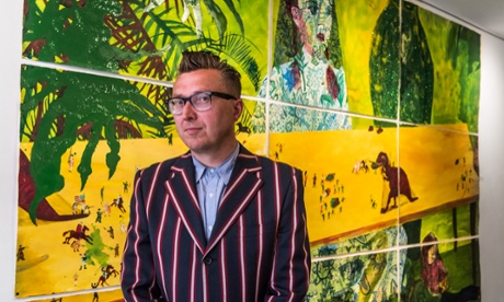 Andrew Foster in front of his painting, Precious in thy sight, at the Camden exhibition.