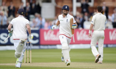 Alastair Cook is all smiles as he gets the run he needed for his century.