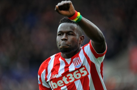 Stoke City's Mame Diouf celebrates scoring their opening goal.