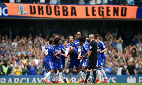 Didier Drogba is carried off by his team-mates after the Chelsea veteran is substituted in his last match for the club.