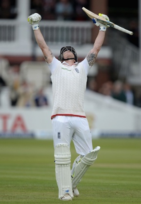 Ben Stokes of England celebrates scoring his century off 85 balls, the fastest ever century at Lord's.