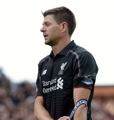 Steven Gerrard of Liverpool takes his captains armband off for the last time.