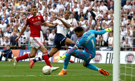 Jermaine Beckford of Preston North End scores his third goal.