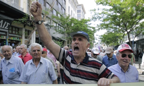 Pensioners chant anti-austerity slogans during a protest in central Athens. Greece has spent the last four months wrangling with Brussels and the IMF following the election of the anti-austerity Syriza party in January.