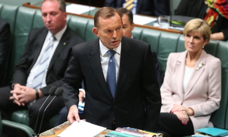 The prime minister Tony Abbott during a ministerial statement offering the repatriation of Vietnam war dead now buried at Terendak cemetery in Malaysia.