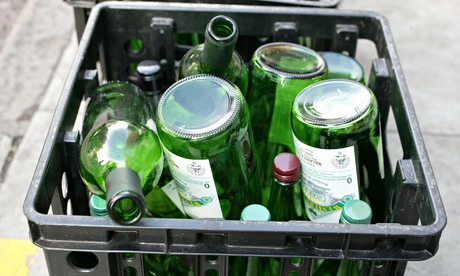 Empty wine bottles awaiting recycling
