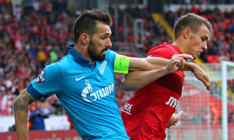 Danny of Zenit Saint Petersburg, left, in action against Sergei Parshivlyuk of Spartak Moscow