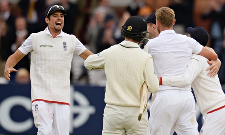 Alastair Cook celebrates winning the first Test