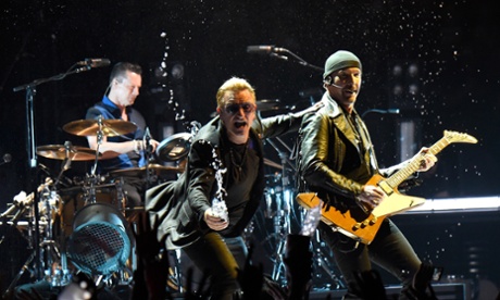 U2 … Managing to stay upright on stage during the opening night of their tour in Vancouver.