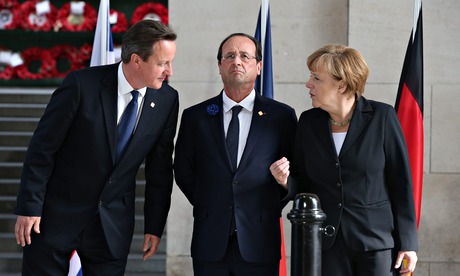 David Cameron with Francois Hollande and Angela Merkel
