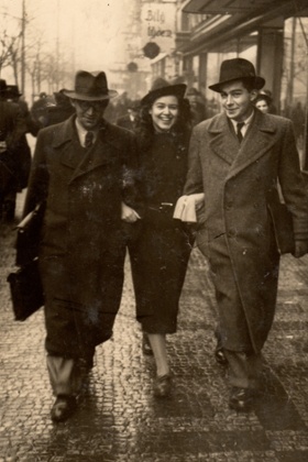 Snapshot ... Naomi Segal’s mother, Leah, with two companions in Prague, 1939.