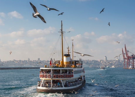A ferry crosses the Bosphorus in Istanbul.