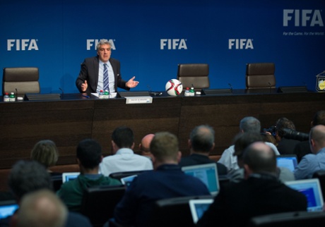 Walter de Gregorio speaking to reporters at Fifa's headquarters earlier.