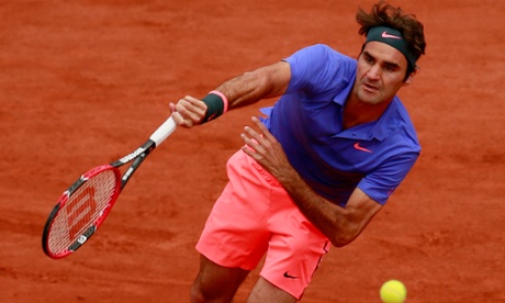 Roger Federer serves to Marcel Granollers in their French Open second round match.