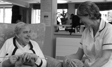 older person knitting