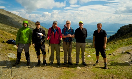 'The average age of our group is now nearer 50 and midlife issues remain unresolved': the group in front of the Dolomites.