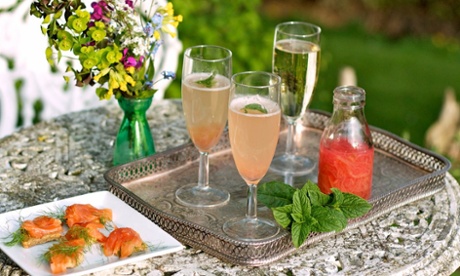 Rhubarb and prosecco cocktail