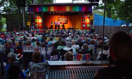 Main stage at dusk at the Old Songs festival.