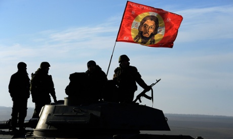 Pro-Russia militants at the frontline of the Ukraine crisis, near the city of Starobeshevo in the Donetsk region.