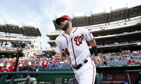 In this photo taken May 20, 2015, Washington Nationals right fielder Bryce Harper (34) jogs onto the field before an interleague baseball game against the New York Yankees at Nationals Park in Washington. There's rarely a dull moment when it comes to Bryce Harper. Been that way pretty much ever since the Washington Nationals brought him to the majors at age 19. He'll hit six home runs in a span of three games. He'll get ejected twice in the span of seven days. He'll win NL Player of the Week honors _ and then do it again a week later. And all of that has happened just this month. (AP Photo/Alex Brandon)