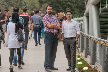 Aparat's Mohammad-Javad Shakouri Moghaddam, left, and Hamid Mohammadi of Digikala, Iran's version of Amazon.