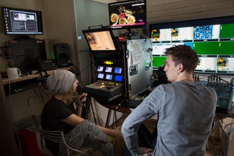 Engineers in TV Rain's studio-apartment in Moscow.