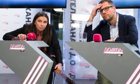 The owner of TV Rain Alexander Vinokurov, with director Nataliya Sindeyeva.