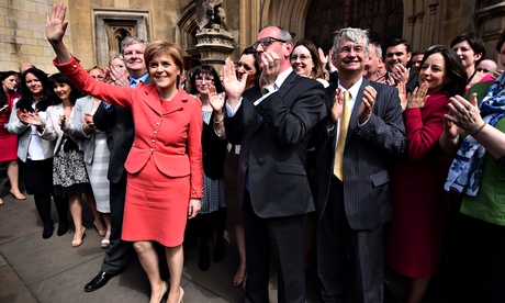 SNP new MPs outside the Houses of Parliament