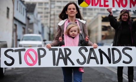 A protester calls for an end to tar sands, Portland, Oregon, US