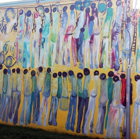 A section of Purvis Young’s mural in Gibson Park