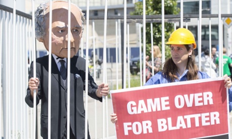 A demonstration against FIFA and Sepp Blatter at the 65th FIFA Congress in Zurich, Switzerland