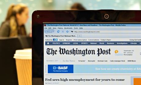 The Washington Post website being viewed in a coffee shop