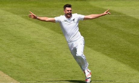 James Anderson celebrates number 401 after he claims Kane Williamson's wicket.