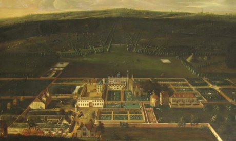 Badminton from the south, attribued to Thomas Smith, from A Natural History of English Gardening. Photograph courtesy the Duke of Beaufort.