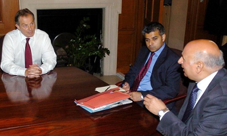 Khan with Tony Blair, with whom he fell out. On the right is Glasgow Central MP Mohammad Sarwar. Photograph: Michael Stephens/PA Archive