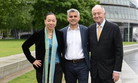 Sadiq Khan announcing he will run for London mayor, pictured with supporters Oona King and Ken Livingstone. Photograph: Evening Standard/eyevine