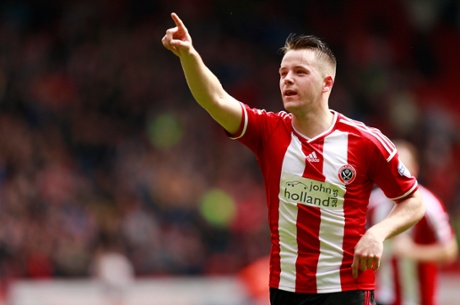 Sheffield United's Marc McNulty celebrates scoring his sides first.