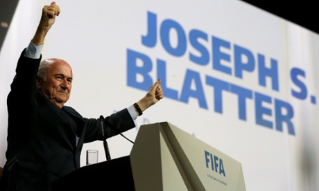Sepp Blatter celebrates his re-election as Fifa president.