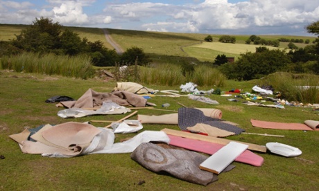 Rubbish dumped on a hilltop at Cefn Crib, Gwent, south Wales