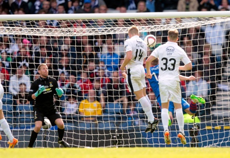 Falkirk are back in the game with a thunk, courtesy of Peter Grant's head.