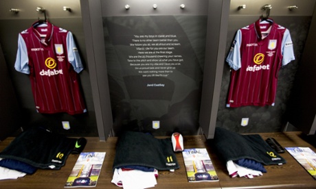 The Aston Villa dressing room, adorned with messages from fans.
