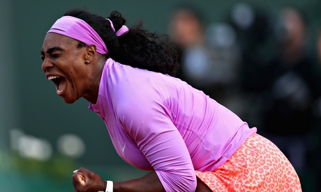 Serena Williams celebrates a point in her match against Victoria Azarenka at the French Open