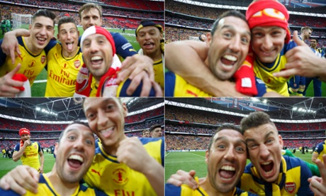 Santi Cazorla took a series of selfies with Tom Jenkins' unguarded camera at the end of the final.
