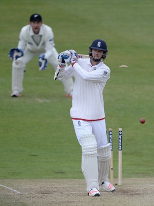 Stuart Broad is bowled by Matt Henry.