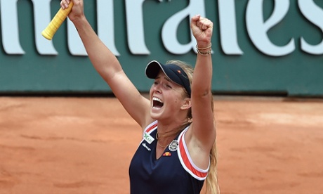 Ukraine's Elina Svitolina celebrates after defeating France's Alizé Cornet to reach the last eight at Roland Garros.