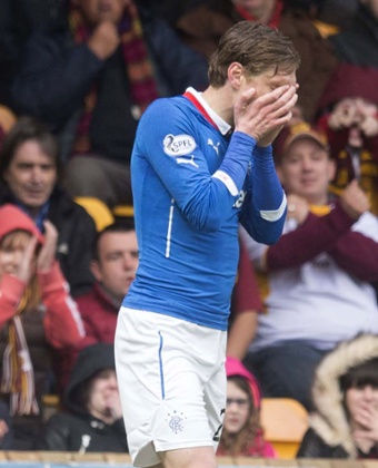 Marius Zaliukas reacts after missing a chance.