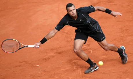 Jo-Wilfried Tsonga en route to victory over Tomas Berdych in the fourth round of the French Open.