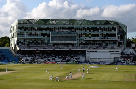 Moeen Ali of England bowls the final over of day three.