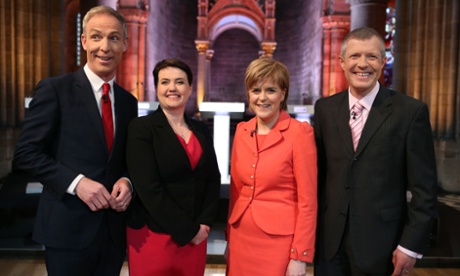 (left to right) Scottish Labour leader Jim Murphy, Scottish Conservative Leader Ruth Davidson, Scotland's First Minister and SNP leader Nicola Sturgeon and Scottish Liberal Democrat leader Willie Rennie at a BBC Election debate.